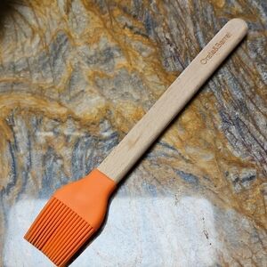 CRATE & BARREL Orange Silicone Pastry Brush with Wooden Handle